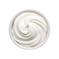 Wall Mural - Sour cream in a bowl top view isolated on transparent background.