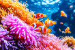 Clownfish Amidst Sea Anemone in Sunlit Waters.