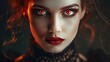 Beautiful vampire woman face with exotic red eyes AI generated image