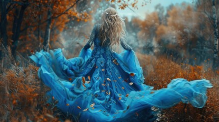 female model in a mysterious elegant blue dress ai generated image