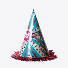 Wall Mural - Festive Party Hat Isolated on white, Birthday Party Hat, Brightly Patterned Celebration Hat, Celebration Cone Hat, Decorative Birthday Hat, Isolated, White Background, Party Hat, Easy to Cut Out

