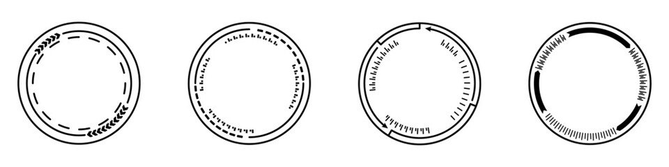 Wall Mural - Dial vector icon set. Technological cyber gears vector. Concept symbols of circular equalizer. Set of clocks without hands. Optical sight vector logo.