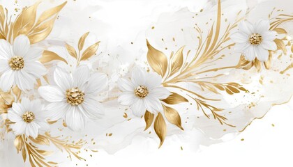 Elegant white and gold floral background. Decoration, wedding invitation.