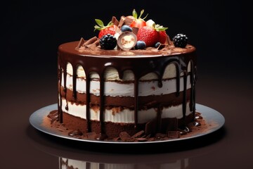 Wall Mural - An artful presentation of a cake, rich with berries, a delightful addition to any celebration.