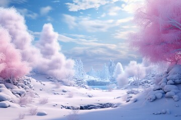 Aufkleber - 3D snowy winter landscape with frosty trees