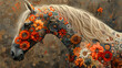 Głowa konia w wypełniona wzorami kwiatów