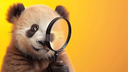 Wall Mural - Curious panda with Magnifying Glass and Glasses Generative AI	