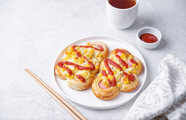 Wall Mural - Korean baked sausage bread Hotdog