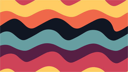 Psychedelic groovy background. Psychedelic trendy groovy pattern. Abstract horizontal background with colorful waves. Groovy Waves Horizontal Background. Psychedelic swirl groovy pattern. Seamless.