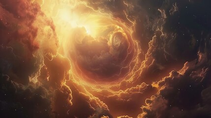 Wall Mural - Mysterious portal surrounded by swirling clouds and shimmering light, hinting at the possibility of other dimensions and realms