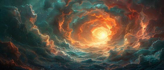 Wall Mural - Mysterious portal surrounded by swirling clouds and shimmering light, hinting at the possibility of other dimensions and realms