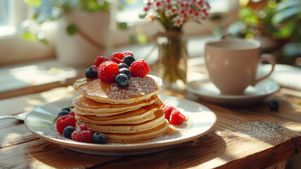 Wall Mural - Pancakes with berries