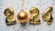 2024 golden ballon new year symbol on white