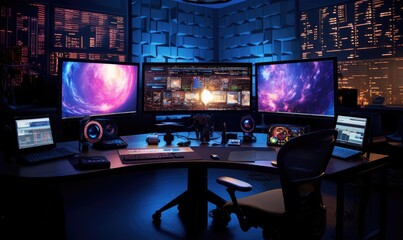 Shot of an amazing video editors studio