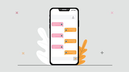 Wall Mural - smart phone with text message bubbles and keyboards vector template. telephone application for commu