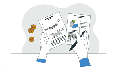 Wall Mural - business team analyzing market research results together vector illustration