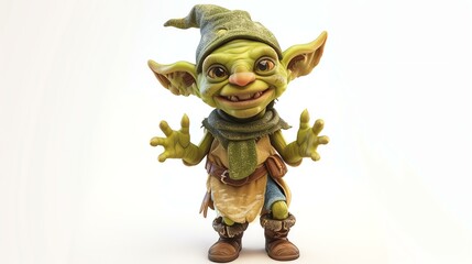 Wall Mural - A delightful 3D rendering of a cute and friendly goblin, perfect for adding a touch of whimsy to any project. This magical creature with its wide eyes and mischievous grin is ready to bring