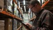 © AiStock - A tech-savvy warehouse manager effortlessly navigates through inventory and logistics using a sleek tablet, streamlining operations with digital precision.