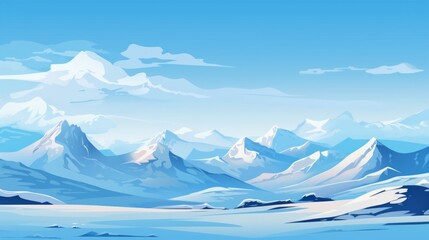  Generative AI A snowy mountain range against a clear blue sky. vector cartoon graphic