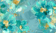 © Klay - turquoise and gold floral impressionism for luxurious wall art and home decor