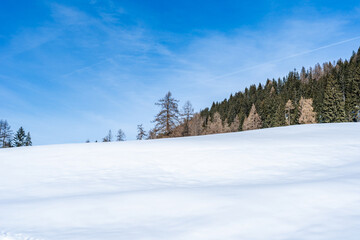 Wall Mural - Winter landscape with snow covered Dolomites in Kronplatz, Italy