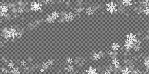 Wall Mural - Fairy heavy snow flakes pattern. Wintertime speck freeze particles. Snowfall sky white transparent wallpaper. Vivid snowflakes february vector. Snow nature landscape.