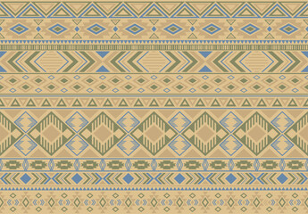 Wall Mural - Indian pattern tribal ethnic motifs geometric seamless vector background. Trendy ikat tribal motifs clothing fabric textile print traditional design with triangle and rhombus shapes.