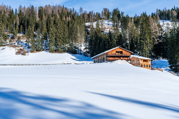 Wall Mural - Winter landscape with snow covered Dolomites in Kronplatz, Italy