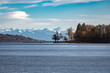 lake bodensee in winter with the alps in the background

