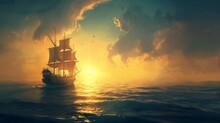 Pirate Ship Sailing On The Sea Generative Ai