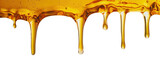 Fototapeta  - Liquid honey dripping over white transparent background