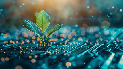 electric circuit with plant, ecological innovation concept generative ai