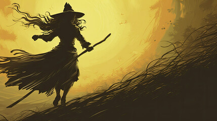 Illustration of a witch in halloween in light black tones