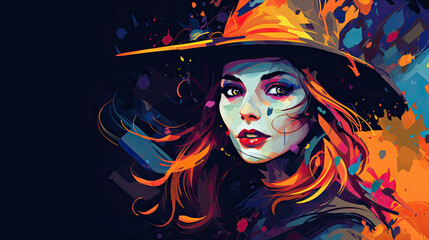 Poster - Illustration of a witch in halloween in colorful tones