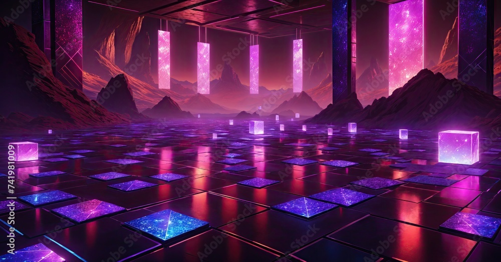 Abstract Virtual Reality neon city, level design, world construction ...