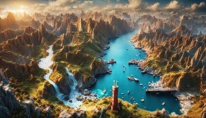 Virtual Reality Level Design, world construction. AR, VR concept. Digital world. Map, feature Technology, Innovation. Abstract background, template, backdrop.