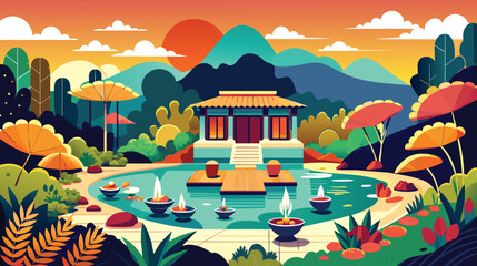 Wall Mural - Serene Lakeside Pavilion at Sunset