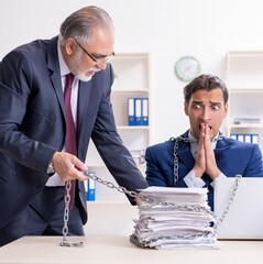 Wall Mural - Old boss and young male employee in the office