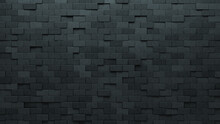 Polished Tiles Arranged To Create A 3D Wall. Futuristic, Concrete Background Formed From Rectangular Blocks. 3D Render