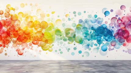 Wall Mural - Vibrant Watercolor Blobs Wallpaper: Colorful Balloon-Like Shapes Floating on a Crisp White Background for a Playful Abstract Look