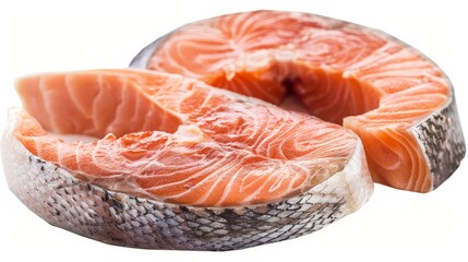 salmon, trout, steak, slice of fresh raw fish, isolated on white background, clipping path, full depth of field