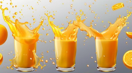 Splash of juice or yellow water isolated on transparent background. Vector realistic set of liquid waves of falling and flowing beer, orange, mango or lemon juice, oil, soda or honey