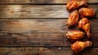 Top view fried chicken wings on wooden background