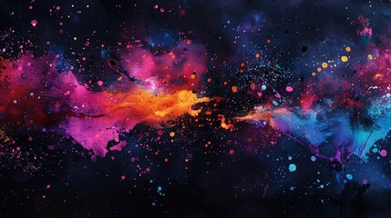 Wall Mural - Vibrant Splashes Against the Dark: Bold Watercolor Splatter Art for a Dynamic Desktop Background