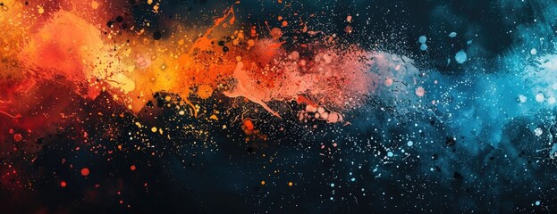 Wall Mural - Vibrant Splashes Against the Dark: Bold Watercolor Splatter Art for a Dynamic Desktop Background