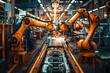 Two robotic arms perform precision welding on a production line