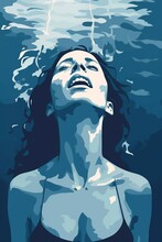 Illustration Of A Woman Breathing Air In The Sea