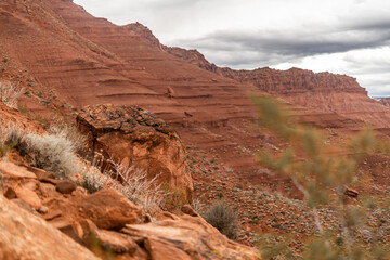 Wall Mural - Mountain Rock Structure Pretty Desert Sandstone Rocks Orange Cloudy Area