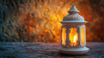 Wall Mural - Ornamental Arabic lantern with burning candle glowing . Islamic concept Ramadan and Eid Mubarak image or card or banner