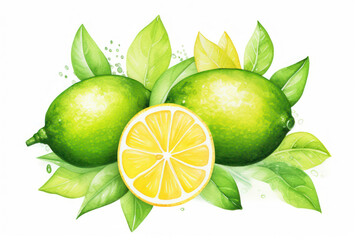 Wall Mural - Juicy Lemon Leaf: Vibrant Illustration of Fresh, Organic Citrus Fruit on a Summer Background Design